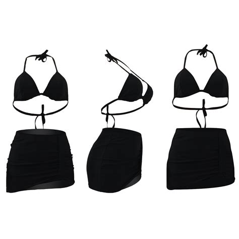 Sexy Solid Swimsuit 3 Pieces Bikini Skirt Set Triangle Micro Bikini String Halter Swimwear Women