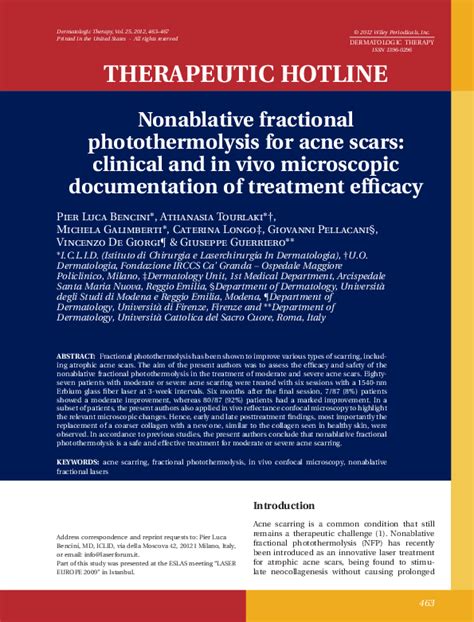 Pdf Nonablative Fractional Photothermolysis For Acne Scars Clinical