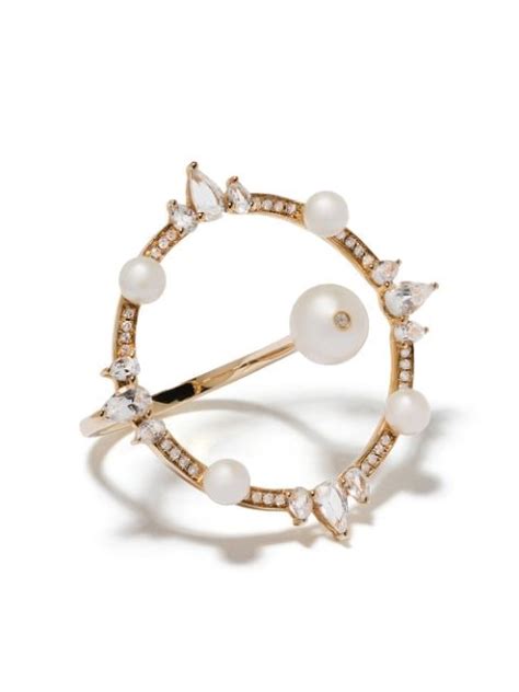Shop Anissa Kermiche 18kt Yellow Gold Large Circular Pearl Diamond And
