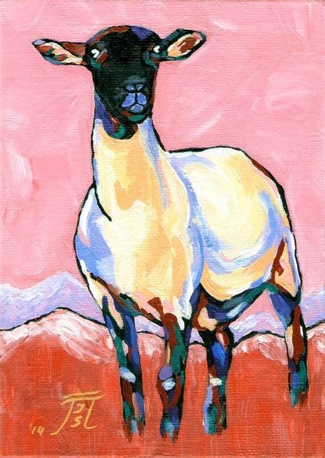 Sheep Original Abstract Painting Lamb Art 5 X 7 Etsy
