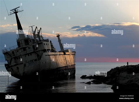 The Edro Iii Cargo Ship Wreck Grounded Near Paphos Cyprus Stock Photo