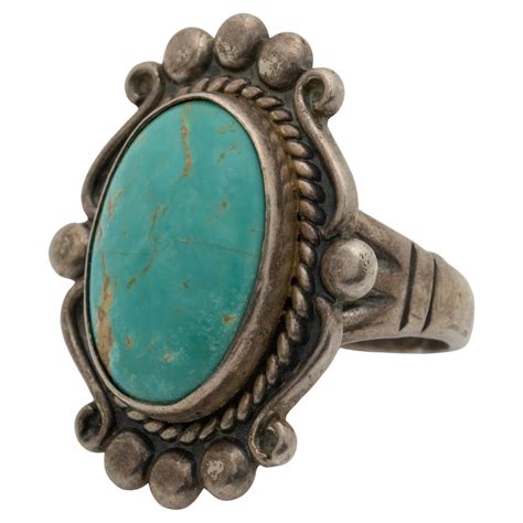 Vintage Navajo Native American Turquoise And Silver Rope Design Ring