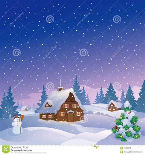 Xmas Night Village Stock Vector Illustration Of Holiday 61325549