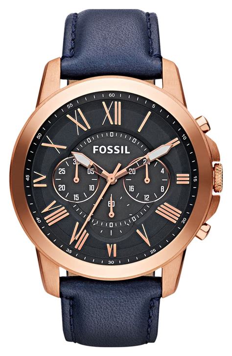 Fossil Grant Round Chronograph Leather Strap Watch 44mm Nordstrom