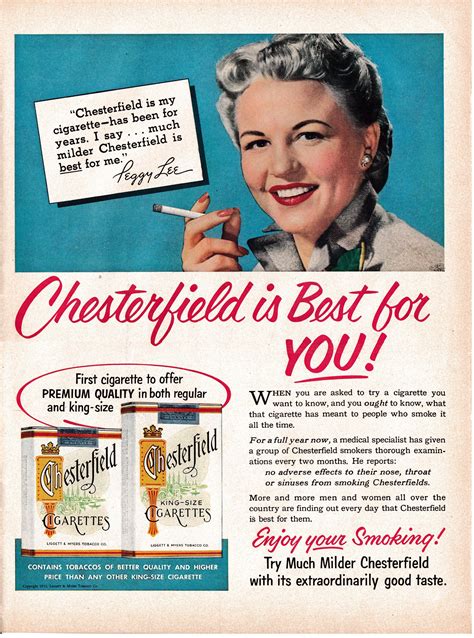 1953 Peggy Lee Chesterfield Cigarettes Tobacco Original 135 Etsy Vintage Cigarette Ads