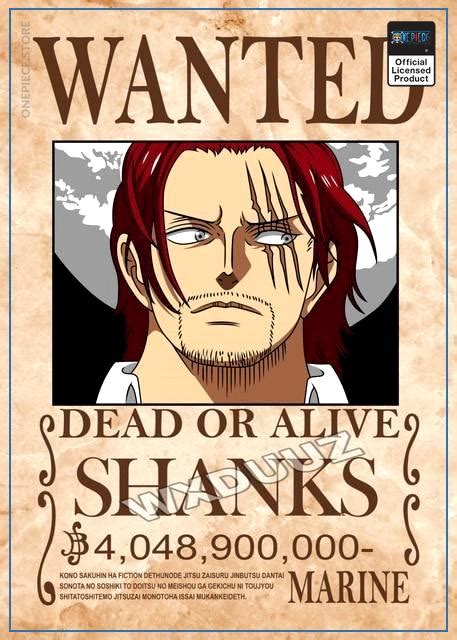 One Piece Anime Wanted Poster Shanks Bounty Official Merch Wanted