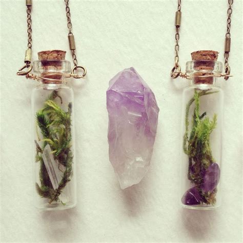 Mini Terrarium Bottle Necklaces Glass Vials Filled With Moss Cuartz