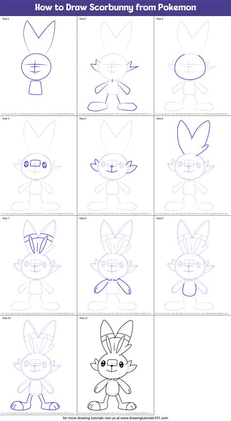How To Draw Scorbunny From Pokemon Printable Step By Step Drawing Sheet