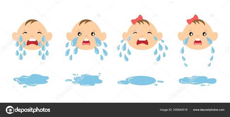 Conjunto De Caricaturas Llorando Caras De Bebé Con Lágrimas Y Charcos