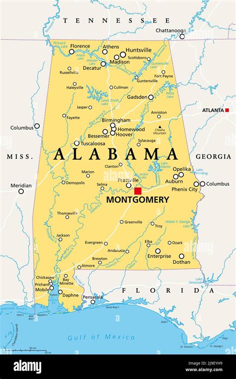 Alabama Al Politische Karte Mit Der Hauptstadt Montgomery Städten