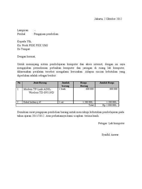 Contoh Surat Permohonan Permintaan Barang  Contoh Surat