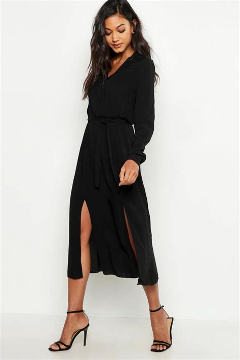 Woven Belted Shirt Midi Dress Boohoo Midi Shirt Dress Bodycon