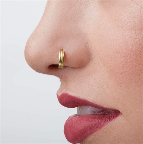 Nose Cuff Ring Gold Plated Handmade Nostril Piercing Hoop