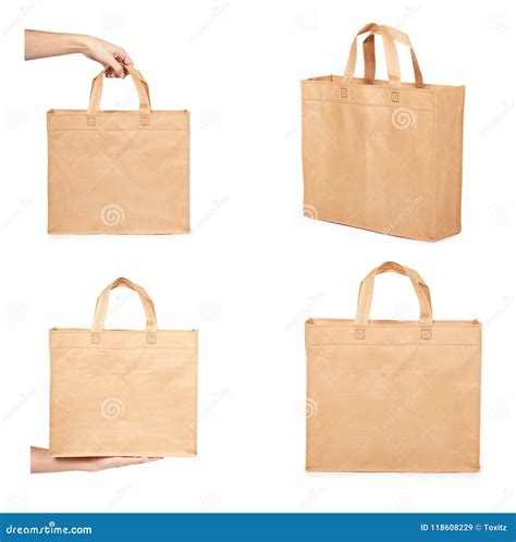 Set Of Different Reusable Paper Bag For Groceries Or Ts With Hand