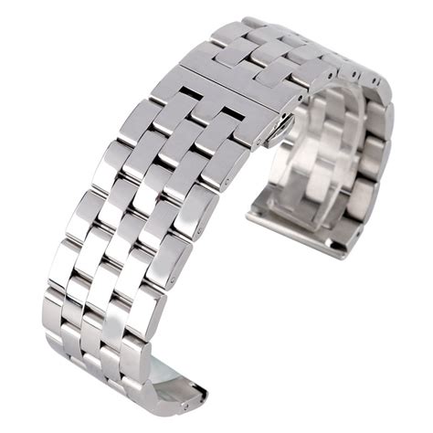 Hq 24mm 26mm Silver Stainless Steel Watch Bands Solid Link Watch Strap