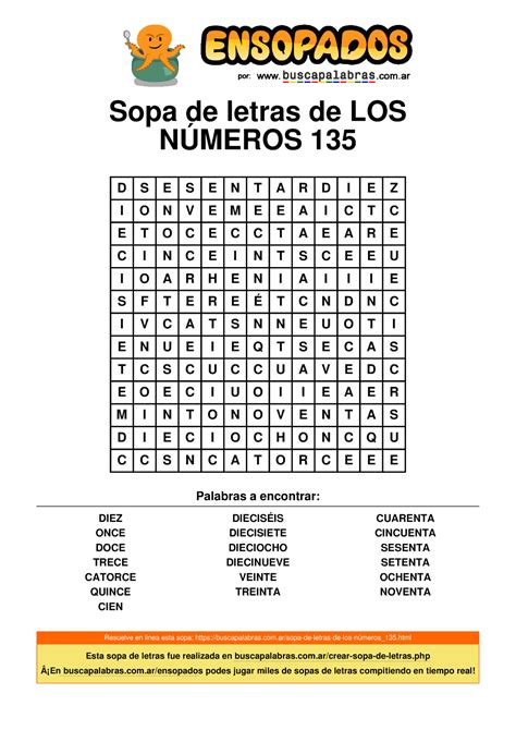 Sopa De Letras De Los Números Sopa De Letras De Los NÚmeros 135 D S E