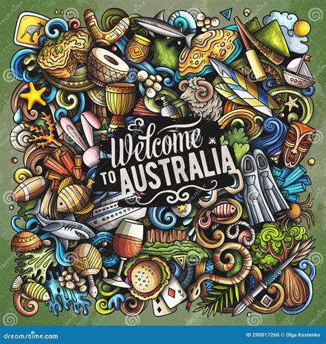 Australia Cartoon Doodle Illustration Stock Illustration