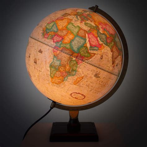 Bradley Antique Illuminated Globe, High Detail Map with Solid Oak Base