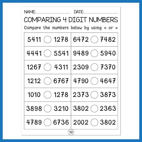 Comparing Four Digit Numbers 4 Digit Numbers Worksheets Made By