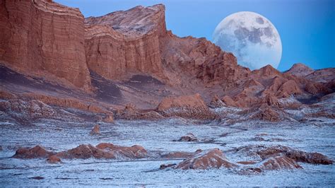Canyon Atacama Desert Chile Moon Blue Sky Background Hd Nature