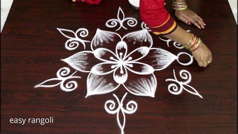 Beautiful Flower Kolam With 5 Dots Easy And Simple Rangoli Latest