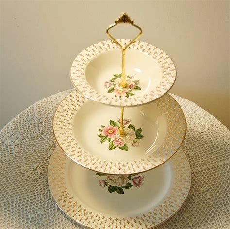 3 Tier Cake Plate Stand Prairie Gold Lifetime China Company Etsy