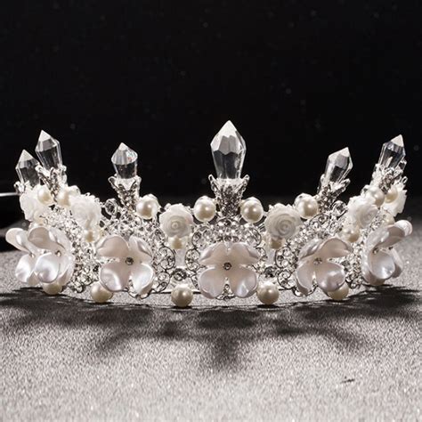 Luxury Wedding Crystal Tiara Crowns Shell Flower Pearl Princess Queen Pageant Prom Rhinestone