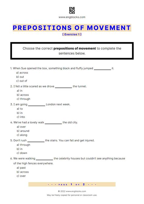 Prepositions Of Movement Exercise 2 Worksheet English Grammar