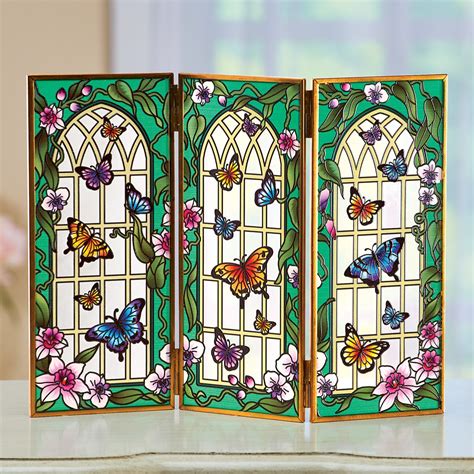 Stained Glass Style Tabletop Butterfly Glass Screen