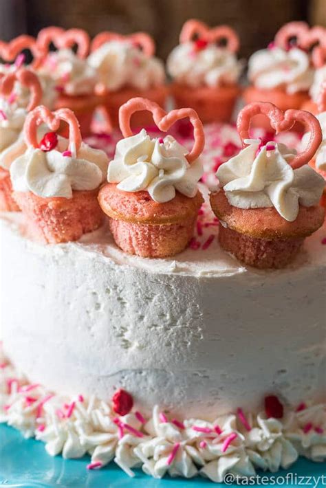 Valentine Cake Easy Strawberry Flavored Cake With Mini Cupcakes
