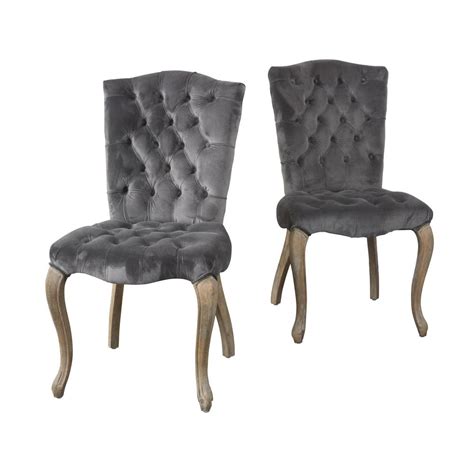 Lara tufted dining chair in fab015b brown fabric. Noble House Moira Charcoal New Velvet Tufted Dining Chairs ...
