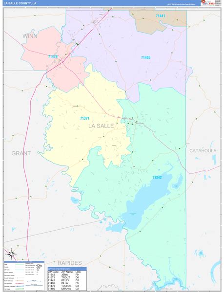 La Salle Parish County La Zip Code Maps Color Cast