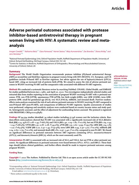 Pdf Adverse Perinatal Outcomes Associated With Protease Inhibitor Based Antiretroviral Therapy