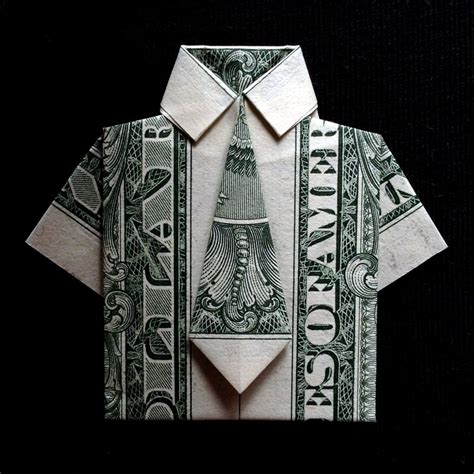 Money Origami Dress Shirt With Tie Fashion Mens Short