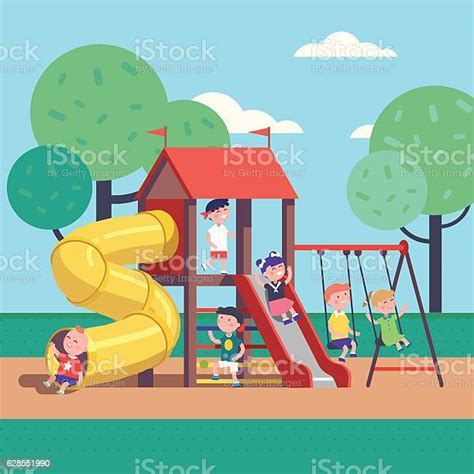 Kids Playing Game On A Public Park Playground Stock Illustration