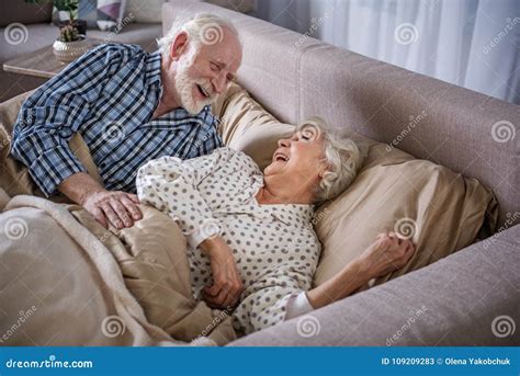 Happy Elderly Man And Woman Waking Up Stock Image Image Of Love