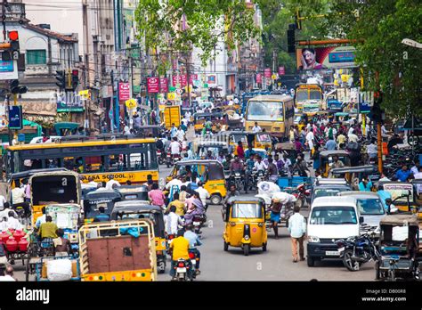 Busy Street In Madurai India Stock Photo Alamy