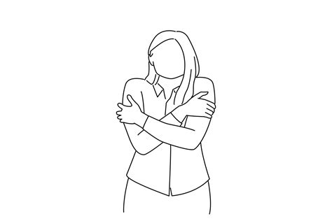 Drawing Of Business Woman Feeling Uncomfortable Walking Hugging Herself Trembling Shaking