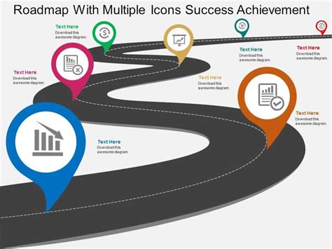 Roadmap With Multiple Icons Success Achievement Flat Powerpoint Design