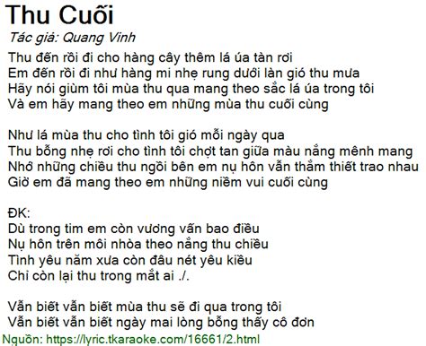 Loi Bai Hat Thu Cuoi Quang Vinh Co Nhac Nghe