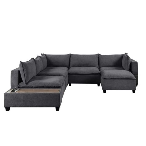 Ergode Madison Dark Gray Fabric 7 Piece Modular Sectional Sofa Chaise