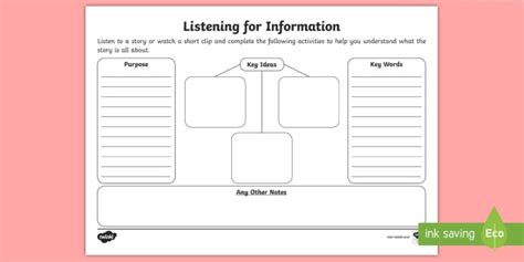 Annotation Worksheet Listening For Information Twinkl