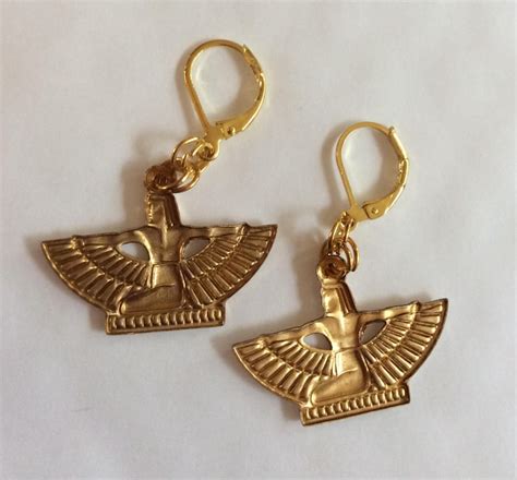 Egyptian Raw Brass Winged Isis God Goddess Handmade Earrings Etsy