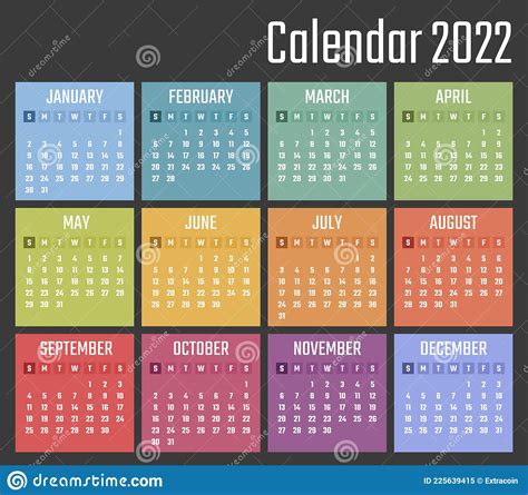 Calendar For 2022 Starts Sunday Vector Calendar Design 2022 Year Stock