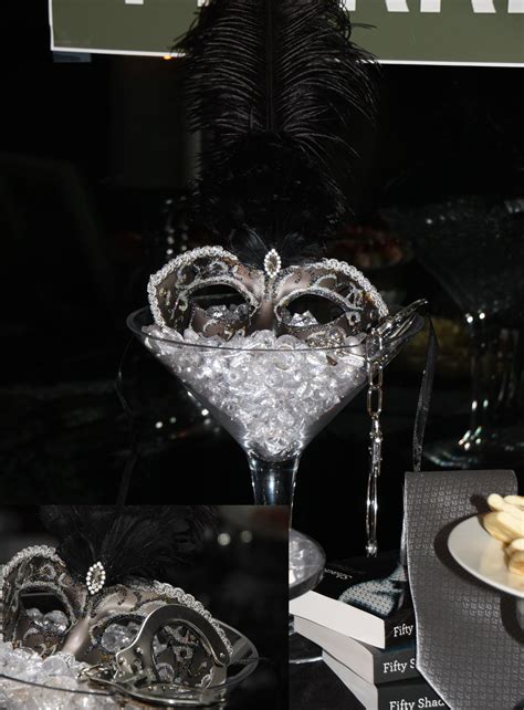 fifty shades of grey party bachelorette centerpiece mask grey tie handcuffs