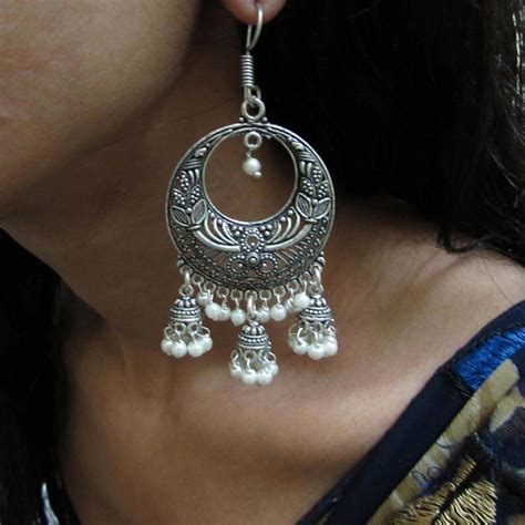 Indian Oxidized Silver Plated Traditional Jhumka Jhumki Etsy