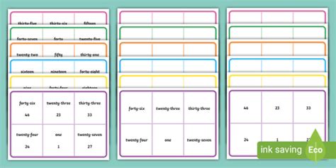 Number Words Printable Bingo Cards 1 50 Teacher Made