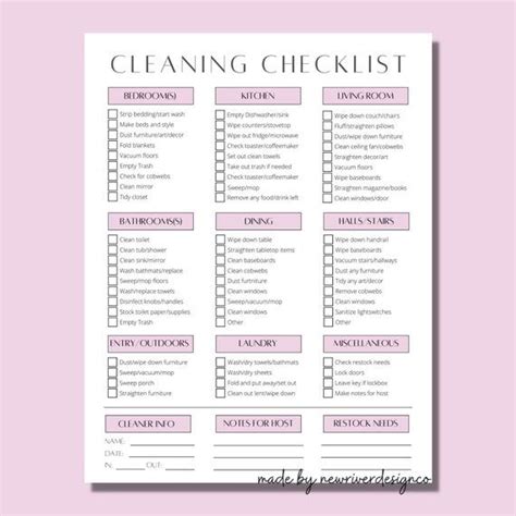 Airbnb Cleaning Checklist Housekeeping Template For Vacation Etsy Artofit