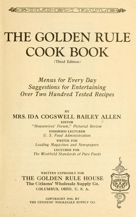 The Golden Rule Cook Book Cookbook Old Recipes