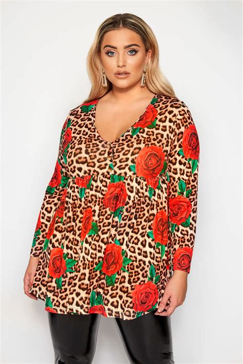 Limited Collection Brown Leopard Print Rose Smock Top Yours Clothing